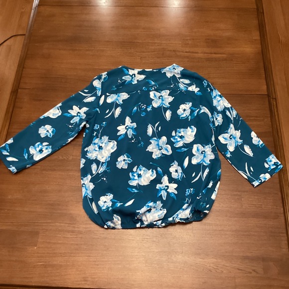 41 Hawthorn Teal Blue Floral Bubble Hem Blouse 3/4 Sleeve Top Medium - Picture 9 of 9
